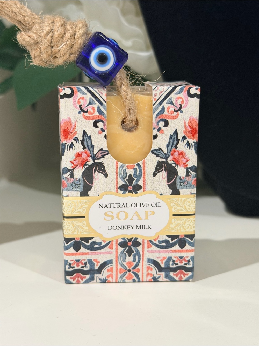 Donkey Milk Natural Olive Oil Soap - New- Made in Greece. Evil eye pendant.